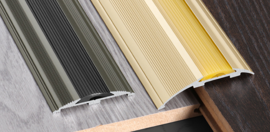 Non-slip floor transition trim (grey/gold/yellow) – anti-slip edge trim for flooring.