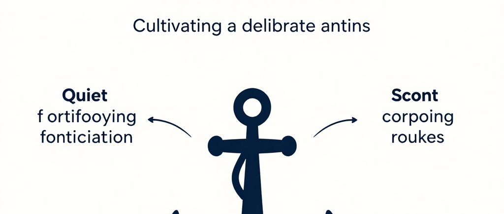 Minimalist nautical anchor graphic with typography for The Sanctuary Auric field spiritual wellness concept.