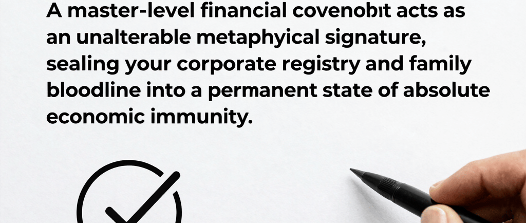 A person signing a binding contract document titled economic immunity with a pen and checkmark icon.