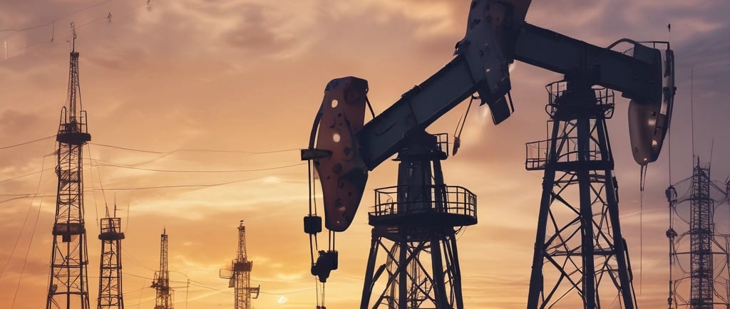 A focused professional analyzing AI-driven data dashboards on a laptop in an offshore oil rig control room.