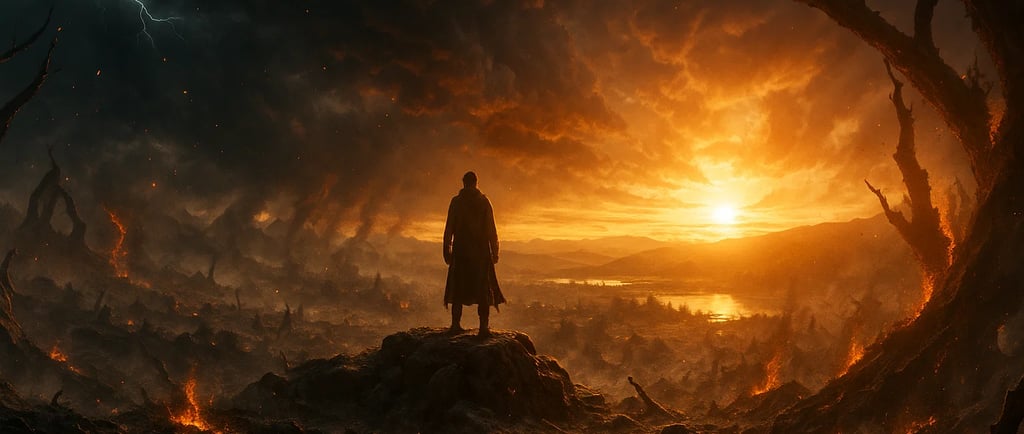 a man standing on a hill with a sunset in the background