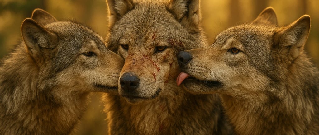 Fotorealistyczny wilk pack support IMAX National Geographic style prompt Midjourney - cinematic wildlife photography 8K