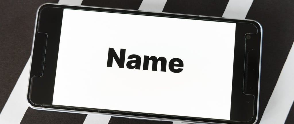 phone with text "Name" representing domain names