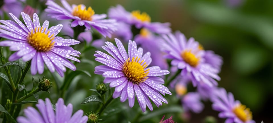 close up michaelmas daisies