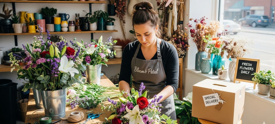 florist preparing same day flower orders