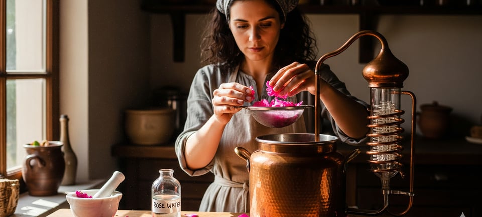 woman making rose water
