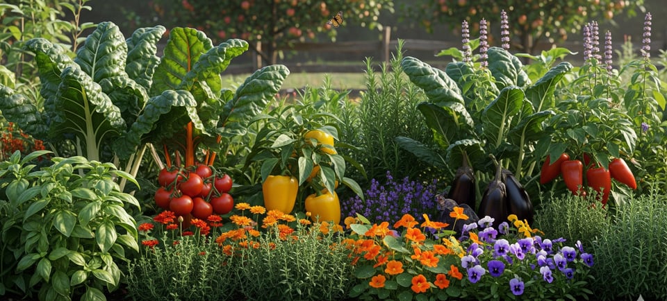 vegetable patch with edible flowers