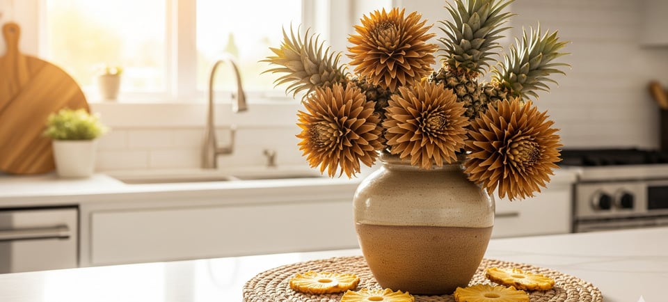 pineapple flowers in ceramic jar