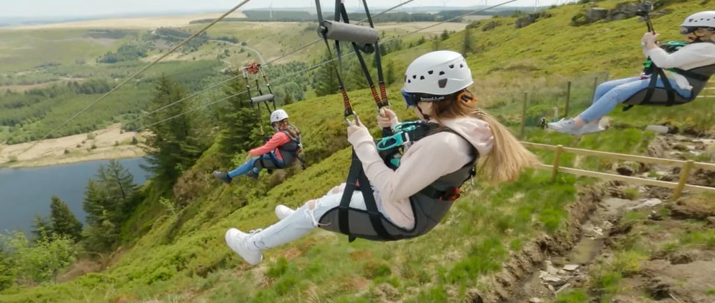 people on the tower zipline