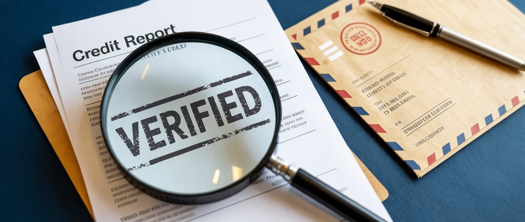 “Credit report under a magnifying glass showing the word verified blurred, symbolizing unverifiable 