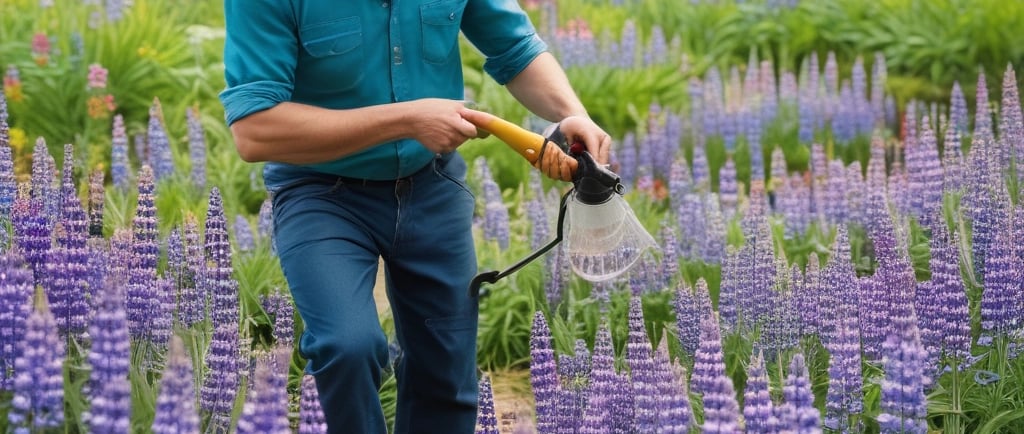 watering lupine flowers