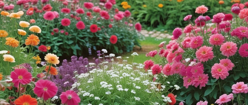 flowers of all types in lovely garden