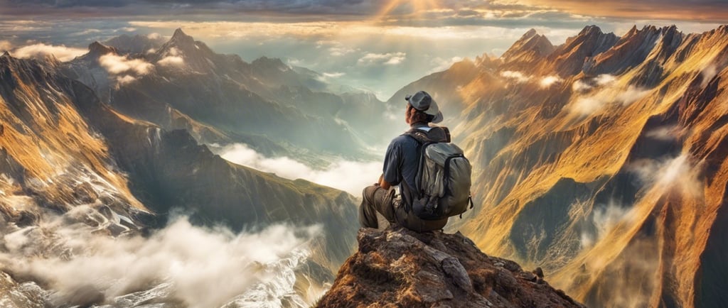 a man sitting on top of a mountain