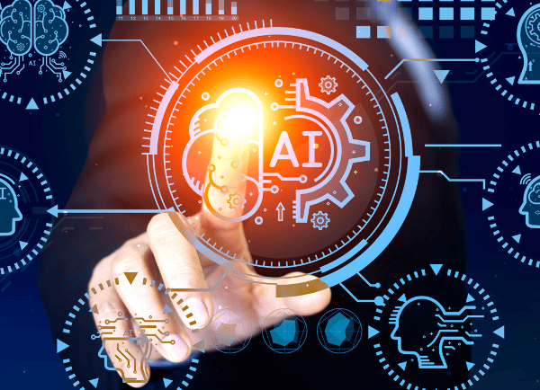 a man touching ai symbols with finger