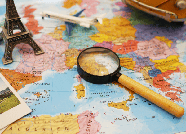 a magnifier glass is top of the map