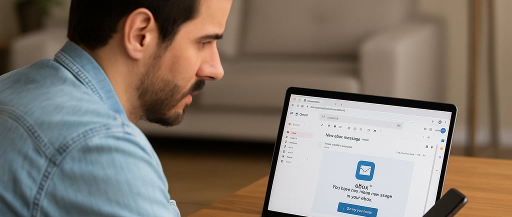 Een man die een ebox email krijgt