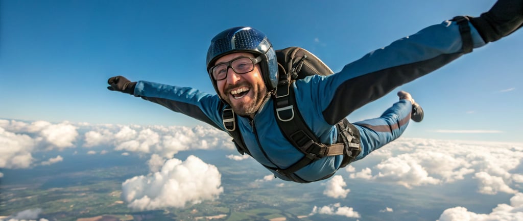 Confident retiree skydiving