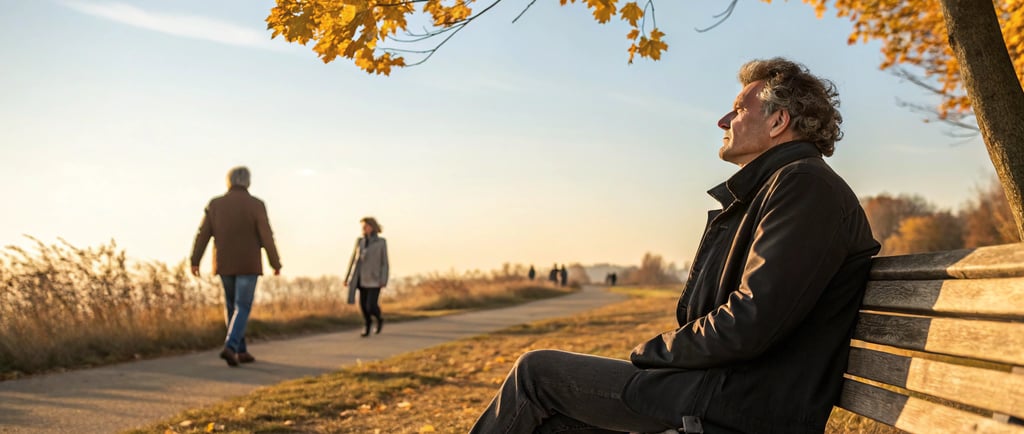 a man sitting on a bench in the park