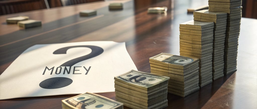 stacks of money sitting on top of a table