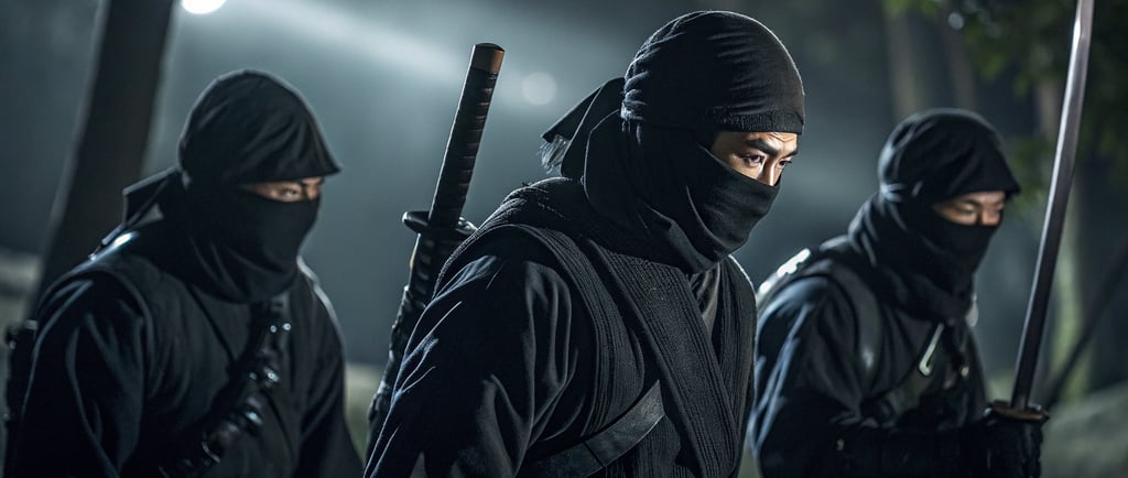 a group of ninja - like men in black clothing