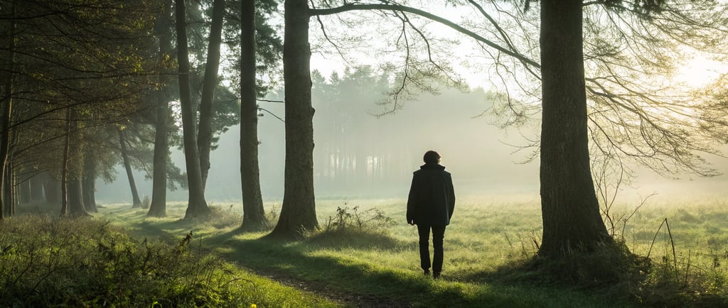 a person walking down a path in a forest
