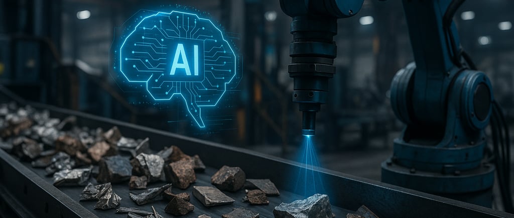 Robotic arm scanning scrap metal for AI alloy identification.