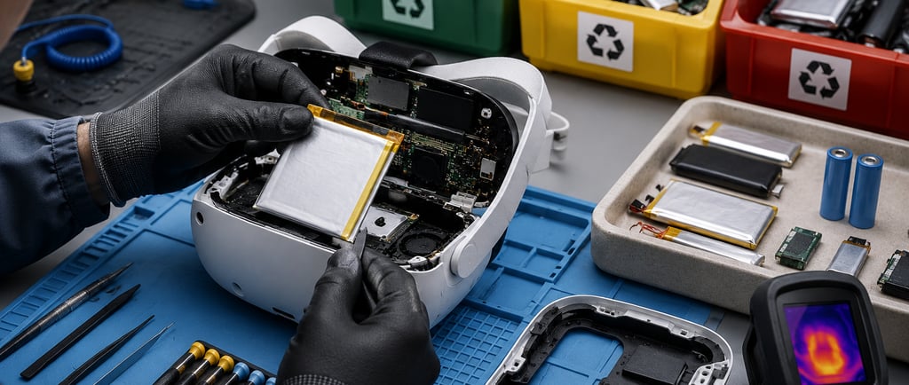 Gloved technician safely removing a lithium battery pack