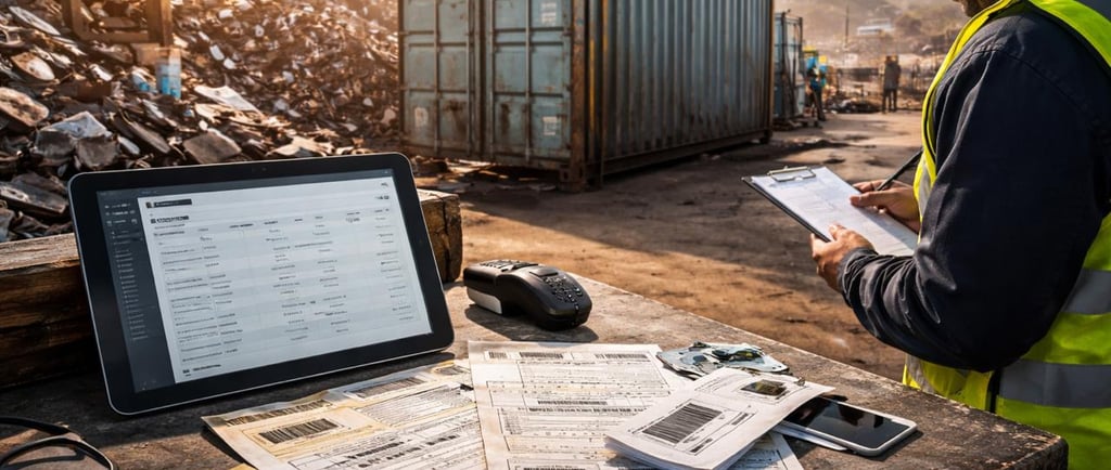 Compliance inspection at a scrap recycling yard with tracked material and custody records.