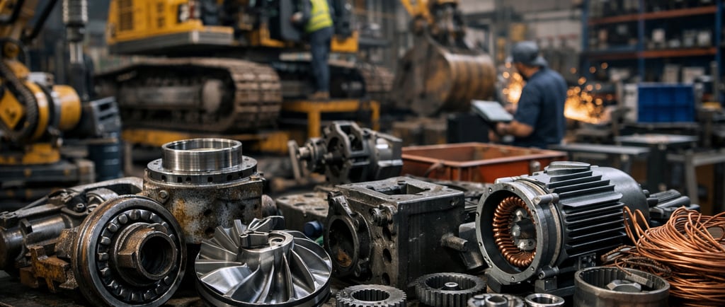 Industrial equipment refurbishment with reclaimed metal parts.