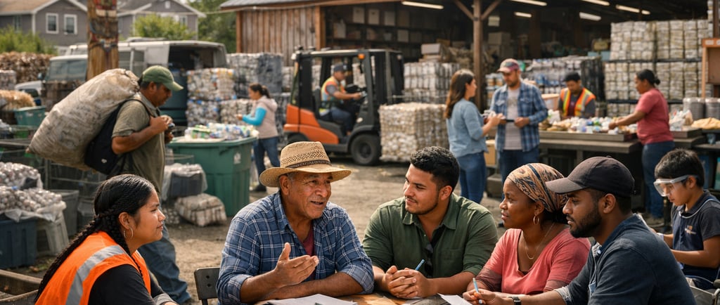 Community members meeting at a local recycling center.