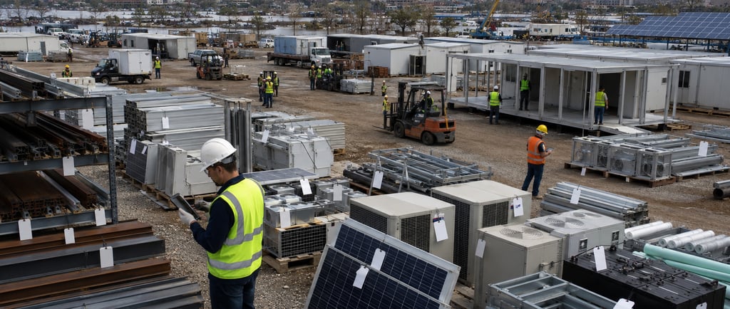 Reused components tracked at a climate recovery material bank.