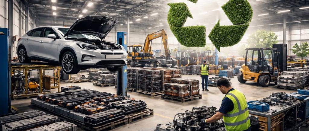 EV and battery packs inspected in a circular asset recovery facility.