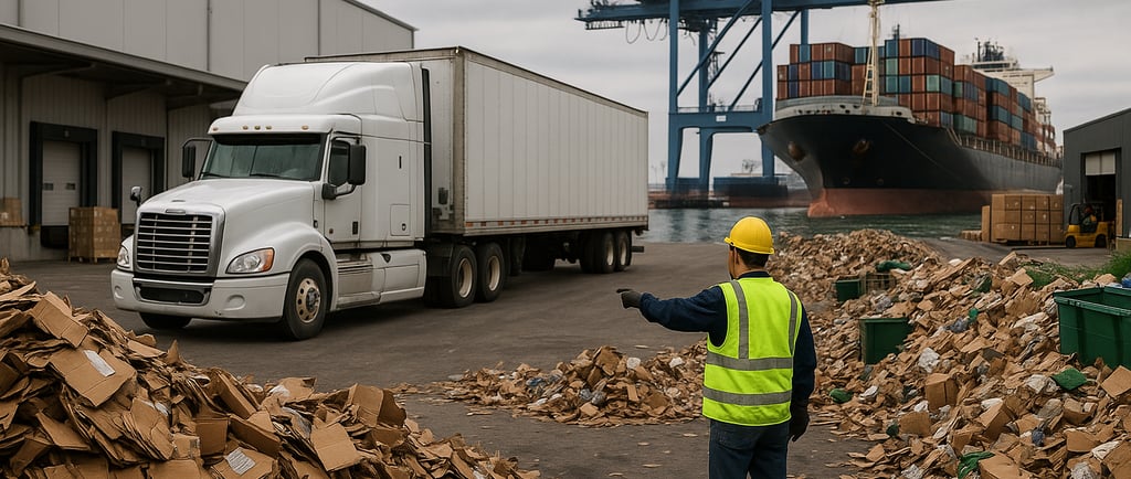 Downstream product transport and recycling at an industrial port.