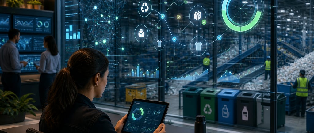 AI-powered sustainability control room tracking verified circular economy actions.
