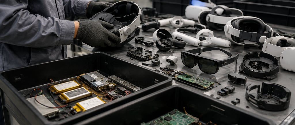 XR hardware sorted for recycling and repair.