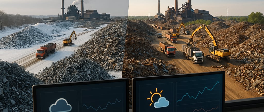Control room view of scrap yard in winter and summer showing seasonal yard activity.