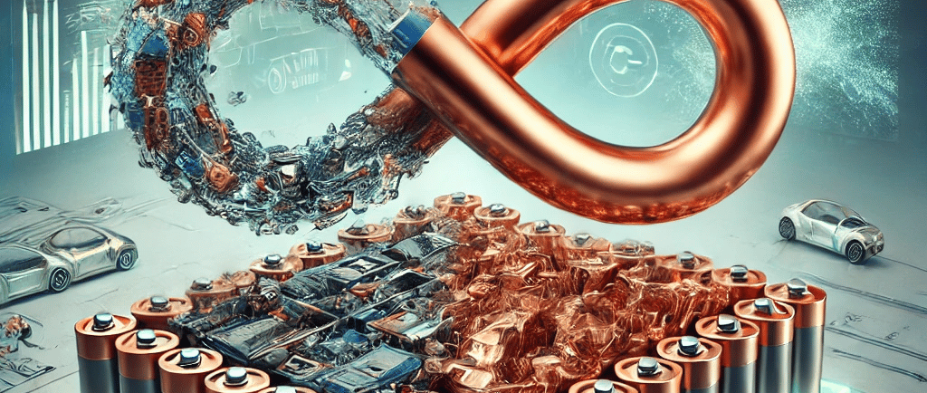 A symbolic representation of sustainable copper recovery, featuring a metallic copper infinity loop 