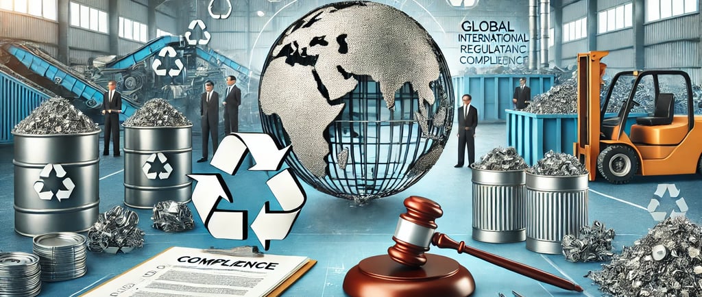 "An industrial recycling facility illustrating global regulatory compliance in scrap metal recycling
