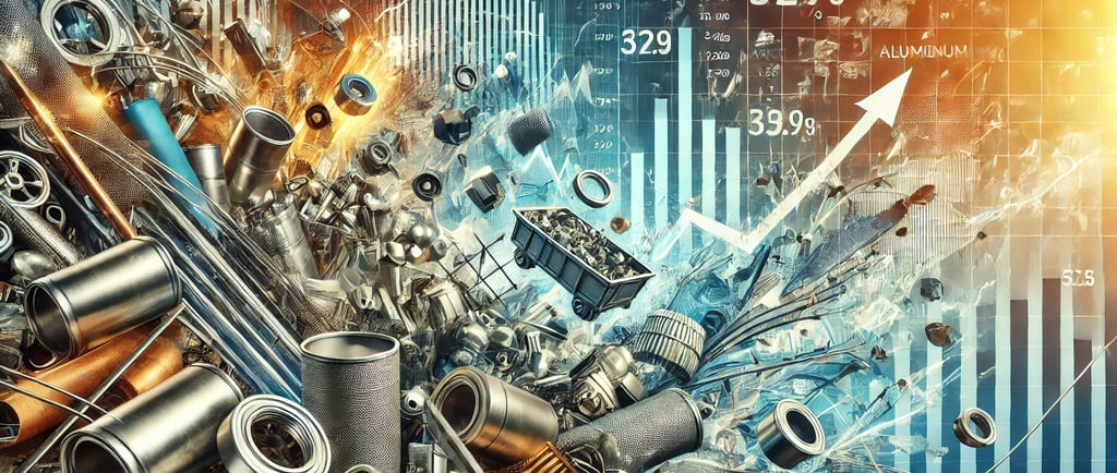 Dynamic visual representation of scrap metal pricing volatility, featuring metal commodities like st