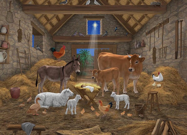 Animals in a Nativity scene
