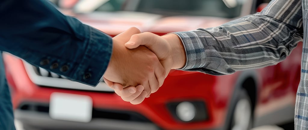 Estrechando la mano vendedor comprador automovil