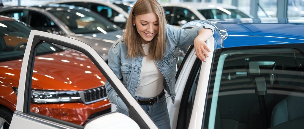 mujer comprando un automóvil en concesionario