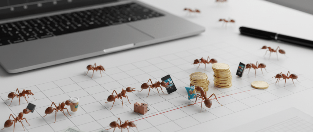 a laptop computer and a laptop with ants and ants in the middle of it