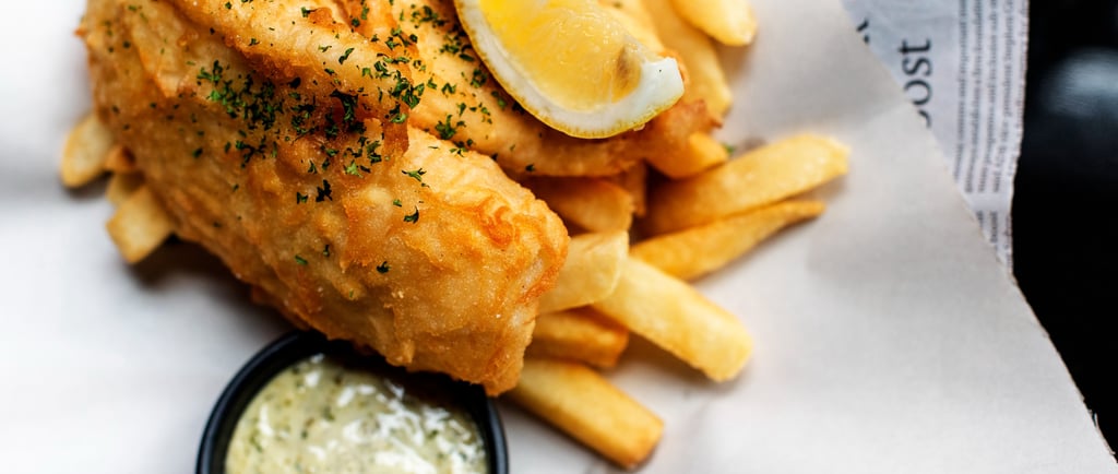 Fish and chips in England. Le poisson et les frites en angleterre