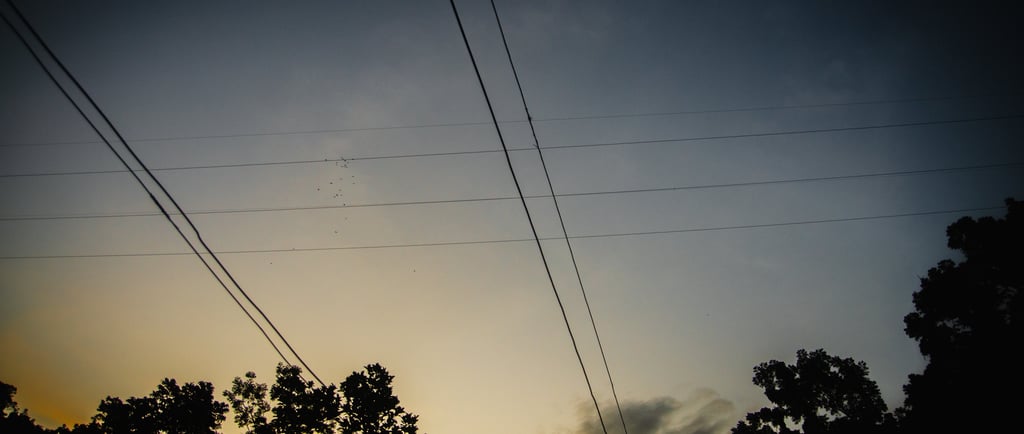 Sunset among the power lines