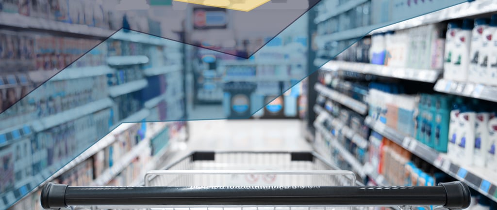 Graph overlayed on an image of a grocery aisle symbolising AI Agents for Shopping