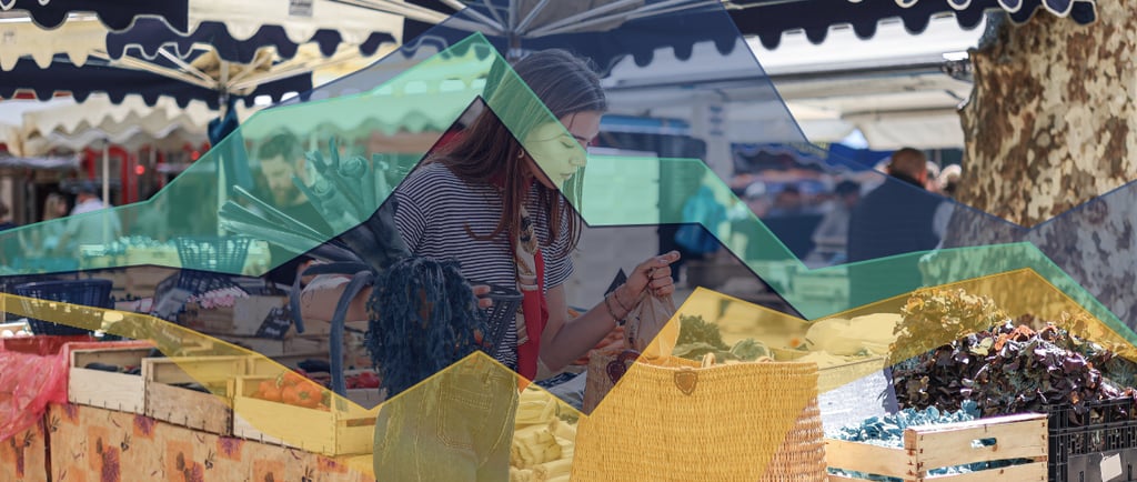 Graph overlayed on image of a women shopping symbolising AI in ecommerce
