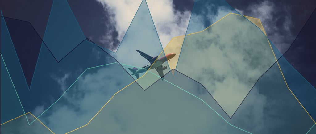 An image of a plane with a graph overlayed to symbolise AI travel technology