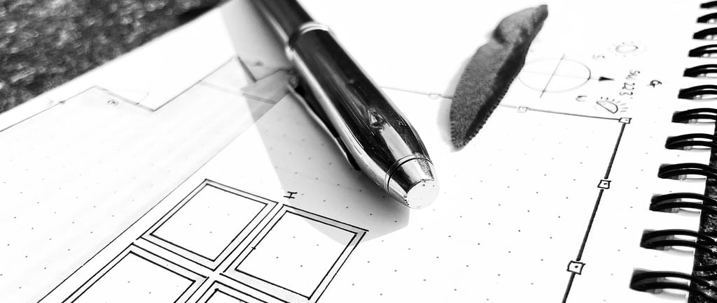 Mechanical pencil of sketchbook plan of garden