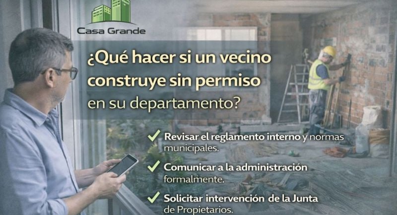Se observa a un residente mirando desde la ventana a un vecino que realiza obras en un epartamento